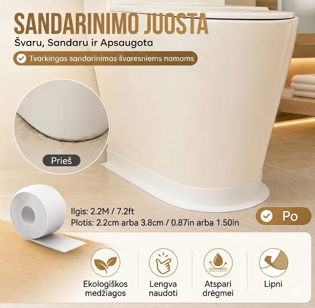 Vandens sulaikymo juosta 2,2 m iš Lektro.lt, geltona, ilgis ir plačia juosta, skirta vandens nepraleidžiančiam sandarikliui.