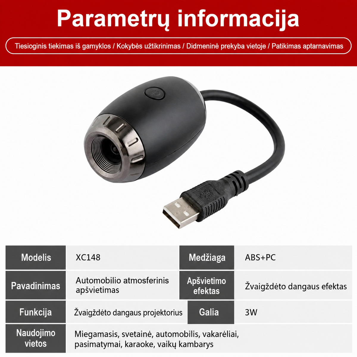 Žvaigždžių projektorius Lektro.lt, rodo šviesų žvaigždžių raštą tamsioje patalpoje, su reguliuojamomis šviesos funkcijomis.