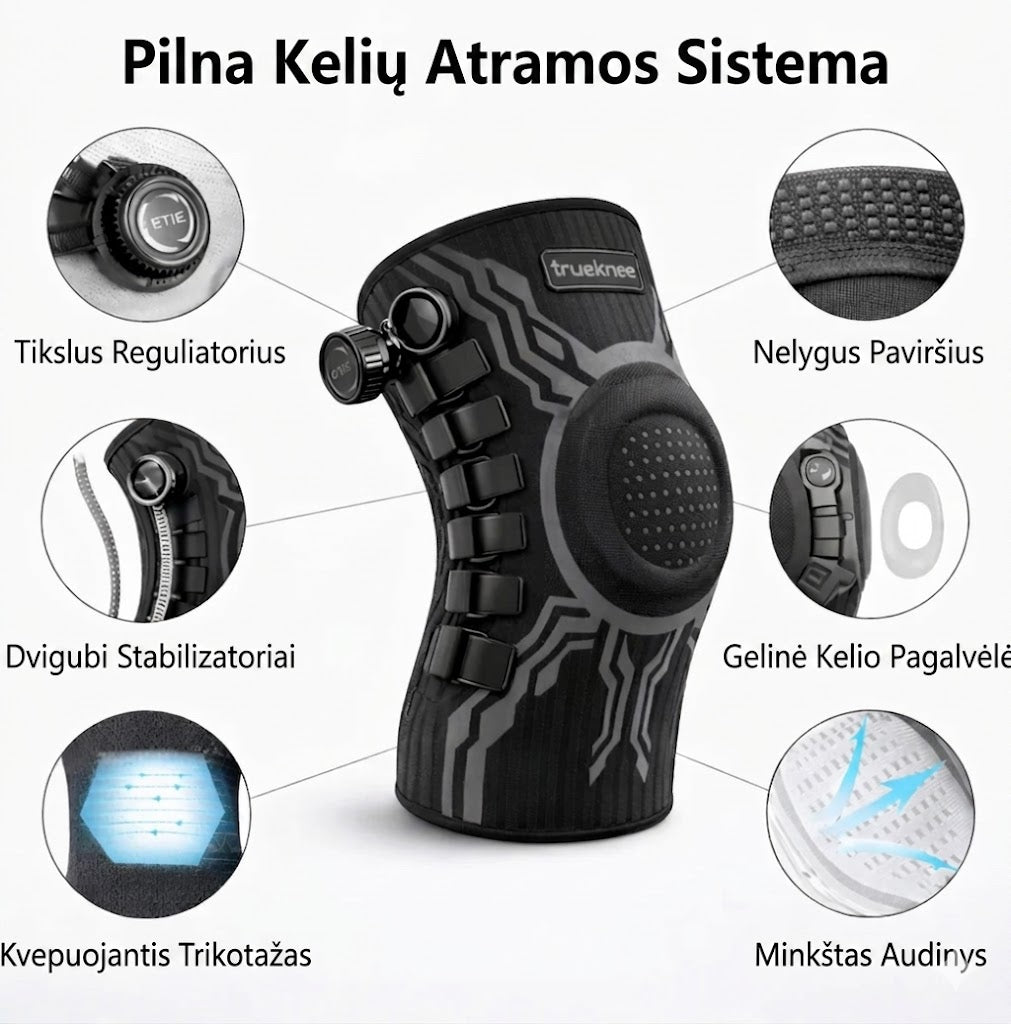 Lektro.lt kelio įtvaras, minkštas ir lankstus, skirtas kelio stabilizacijai ir apsaugai sportuojant ar po traumos.