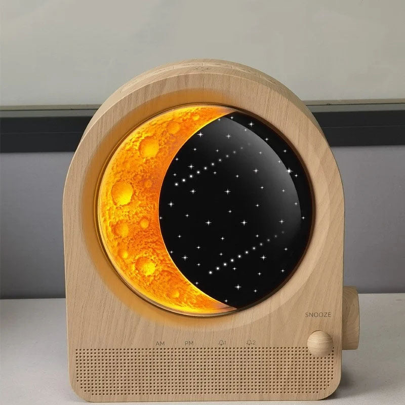 „Moon“ elektrinis žadintuvas su šviesos funkcija, modernus Lektro.lt laikrodis su LED ekranas ir laikymo funkcija.