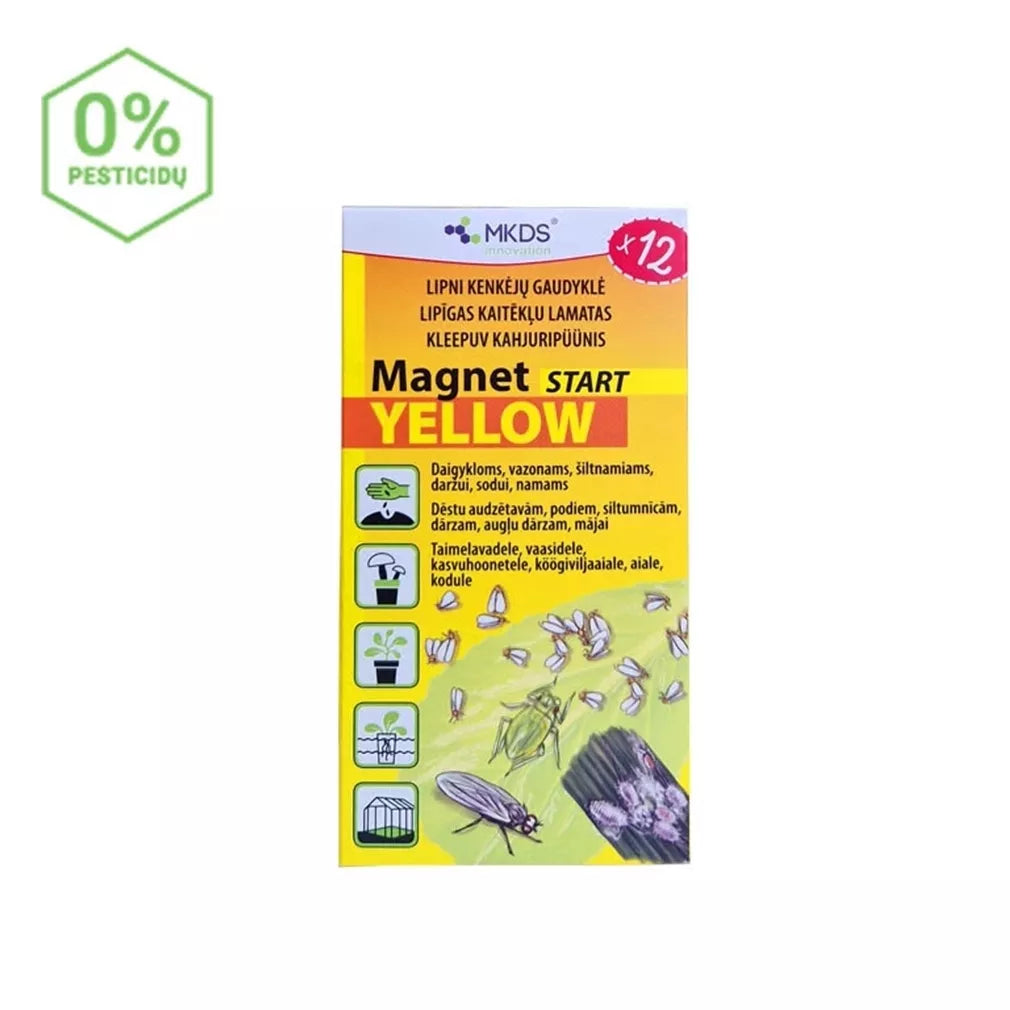 Magnet start kollane (7x14cm) valgekärbeste, lehetäide ja lehetäide püünised, 12 tk