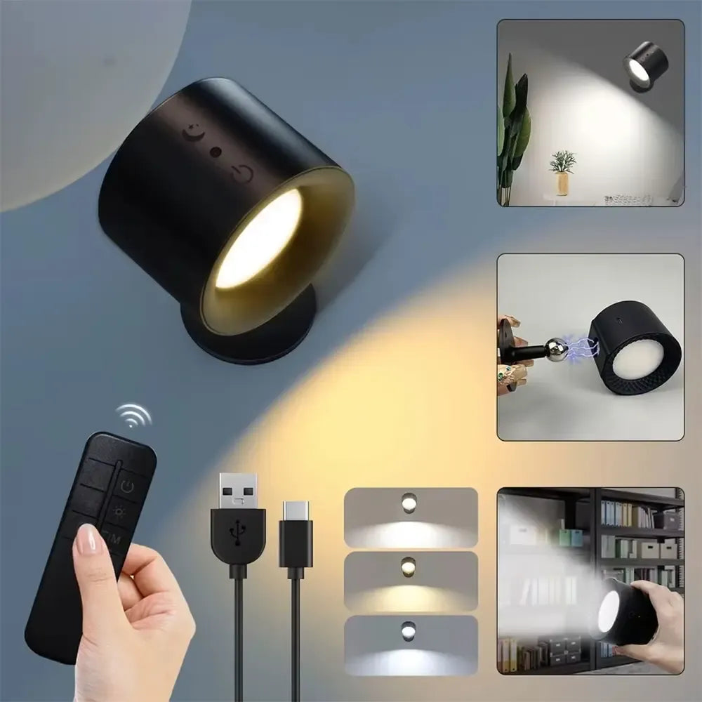 Magnetinė LED sieninė lempa su nuotolinio valdymo pulteliu, šviesus apšvietimas, modernus dizainas, tinka namų ar biuro apšvietimui