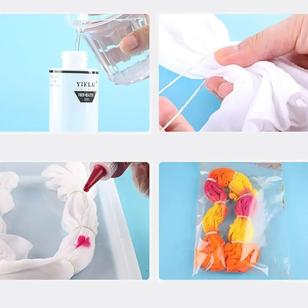 Marškinėlių dažymo rinkinys „Tie-Dye“ su dažymo priemonėmis ir reikmenimis kūrybinei šeimos pramogai.