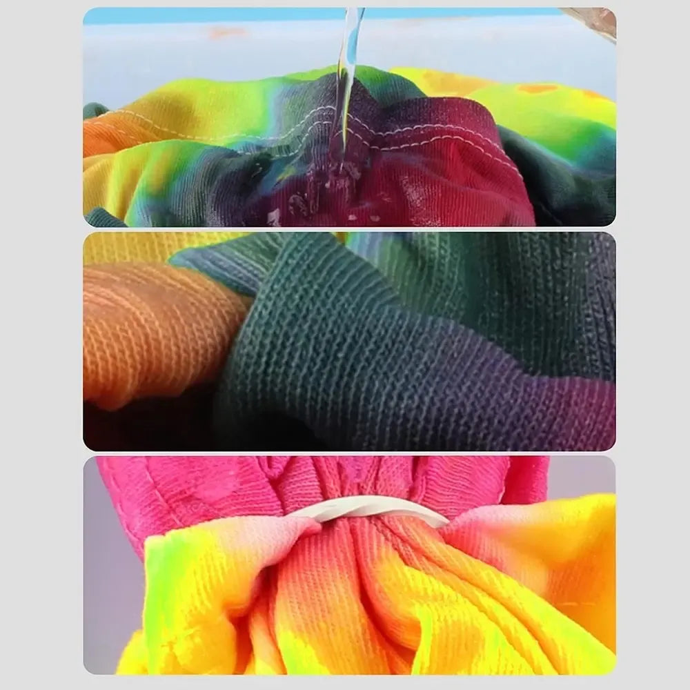Marškinėlių dažymo rinkinys Tie Dye TR2031A su 12 ryškių spalvų, įrankiai ir medžiagos drabužių dažymui.