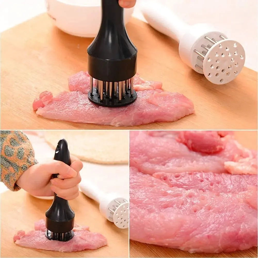 Meat tenderizer mechaninis, profesionalus mėsos minkštiklis su metaliniu rankena ir aštriais dantimis, skirtas mėsos minkštinimui.