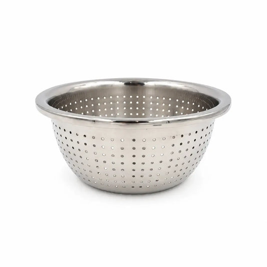 Metalinė kiaurasamtis, 24 cm, virtuvės įrankis su metaliniu tinkleliu, skirtas sultims ir skysčiams nusausinti.