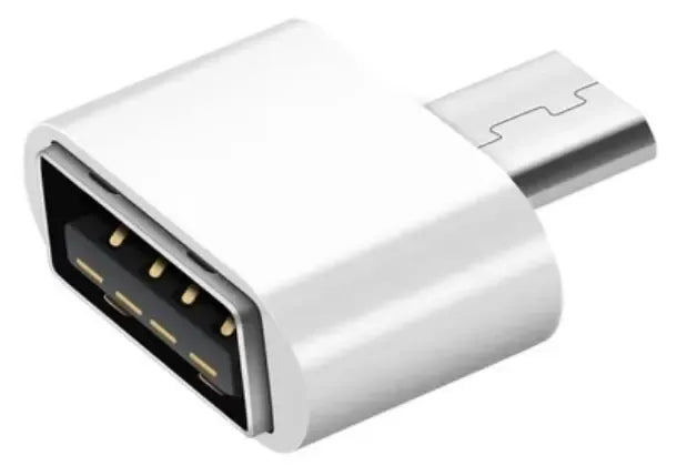 Micro USB OTG adapteris, skirtas patogiam įrenginių sujungimui ir duomenų perdavimui.