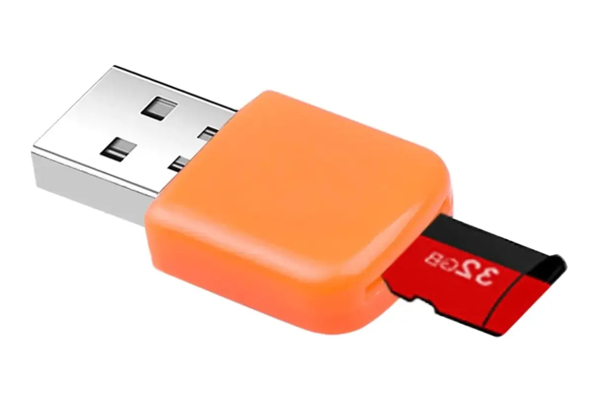 Kompaktiškas microSD/TF kortelių skaitytuvas, skirtas greitam ir patogiam atminties kortelių įkėlimui.