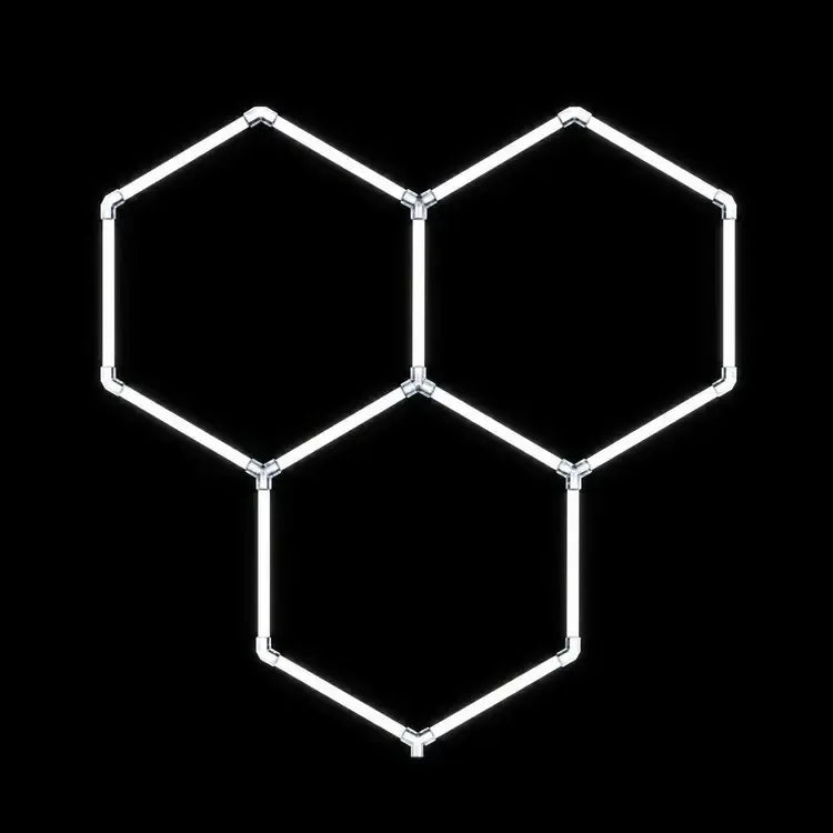 Modulinis lubinis LED šviestuvas Hexagon su šešiais apšvietimo moduliais, modernus ir šviesus interjero apšvietimas.