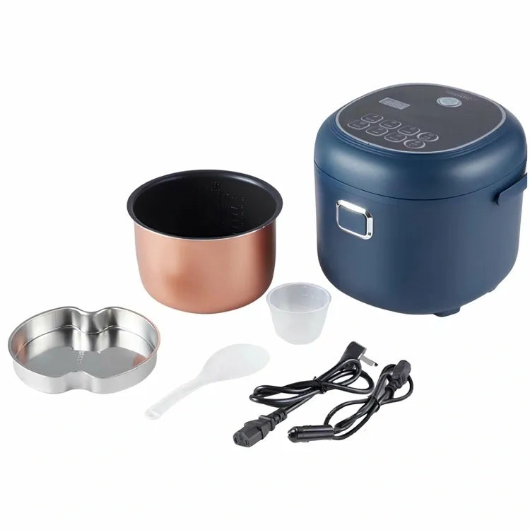 Automobilinis daugiafunkcis puodas, 2 l, 12 V / 24 V, su 8 programomis, naudotas automobilyje maisto gaminimui.