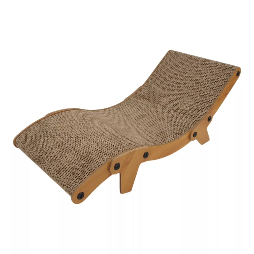 Kartoninė katės draskyklė su mediniu rėmu, ergonomiška katėms, natūrali ir patvari žaislinė vieta namuose.