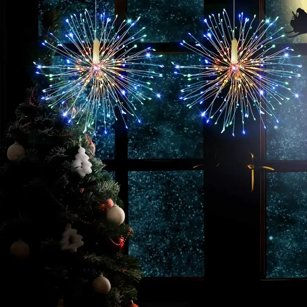 Švytinti LED dekoracija Firework, fejerverkų efektas, skirta šventei, su ryškiomis šviesomis ir spalvingais efektais.