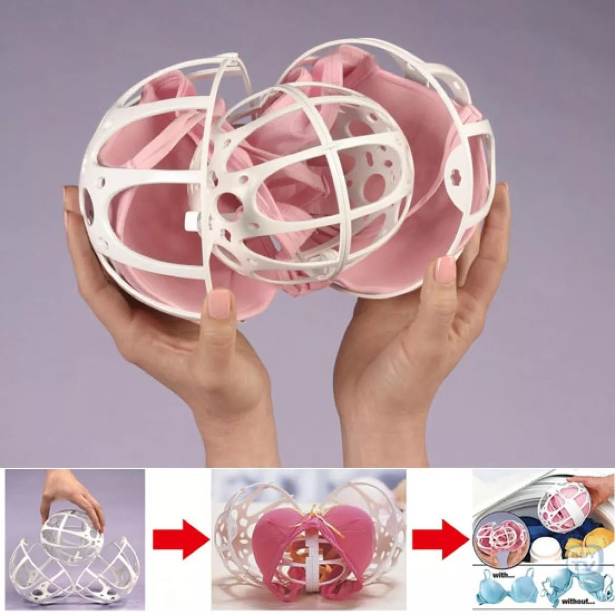 Liemenėlių skalbimo sistema „Saver Bubble Bra“, baltas minkštas skalbimo kamuolys su burbuliukais, skirtas liemenėlių valymui.
