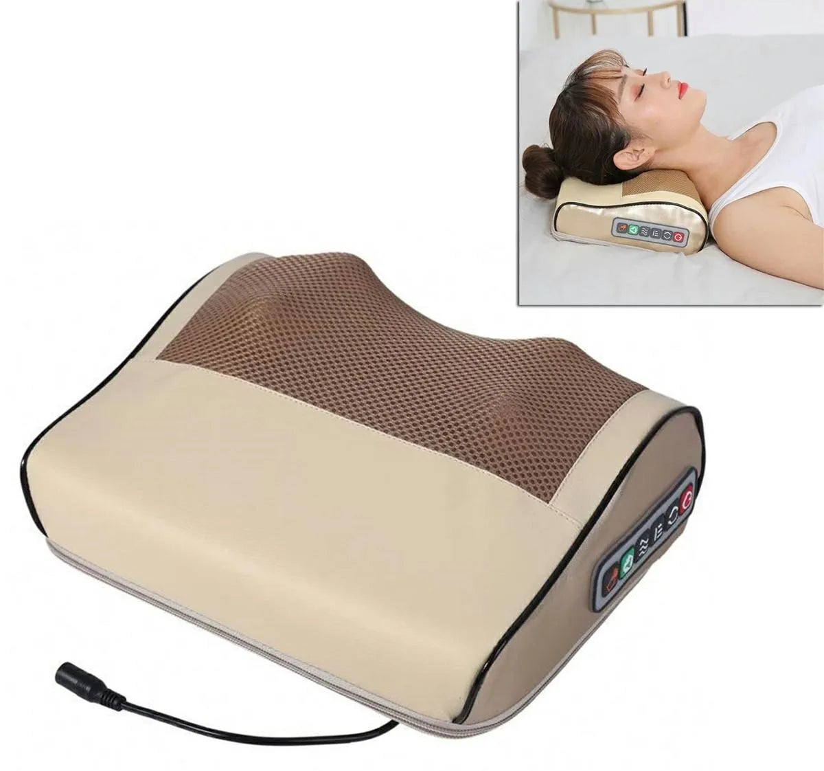 Masažinė Shiatsu pagalvė XLINE su šildymo funkcija, juoda, su masažo funkcijomis ir reguliuojamu dizainu.