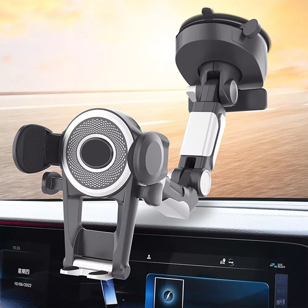 Automobilio telefono laikiklis XLINE TR1530, tvirtai pritvirtintas prie prietaisų skydelio, skirtas saugiam mobiliojo telefono naudojimui.