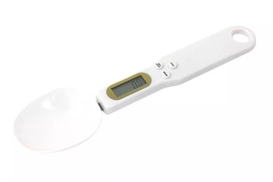 Elektroninis šaukštas-svarstyklės virtuvei, tikslumas 0,1 g, maksimalus svoris 500 g, kompaktiškas ir patogus naudoti.
