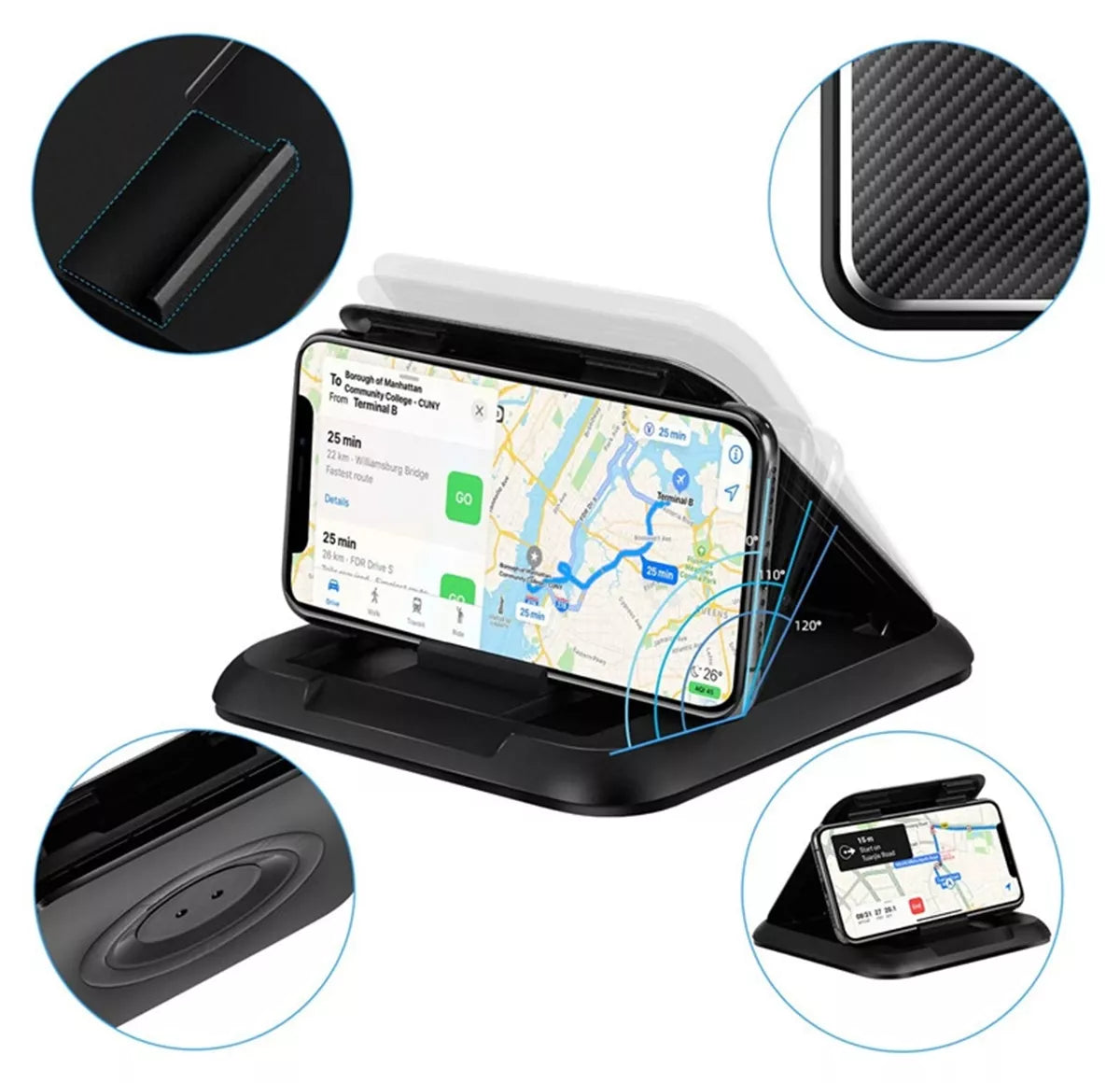 Universalus automobilinis telefono laikiklis, skirtas patogiam ir saugiam telefono laikymui automobilio viduje.
