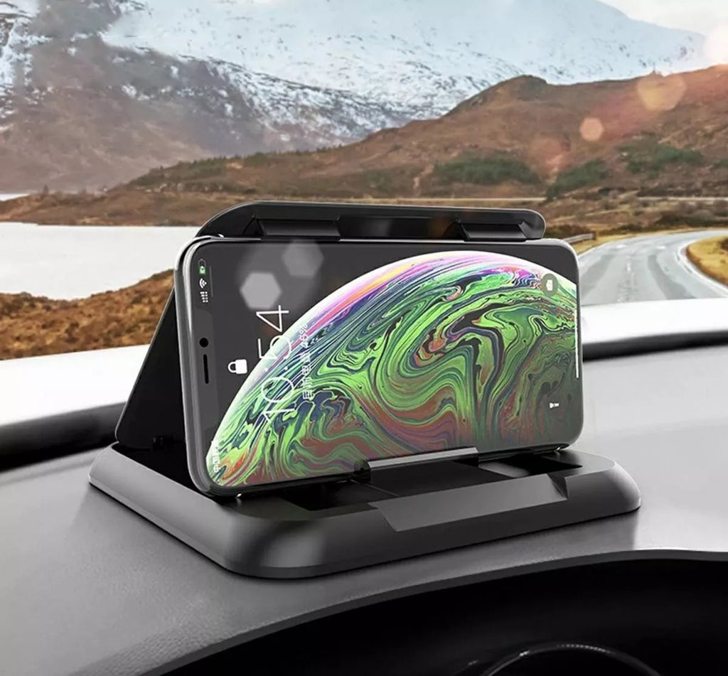 Universalus telefono laikiklis automobilyje, tvirtas ir patogus naudoti, skirtas saugiai laikyti telefoną automobilio viduje.