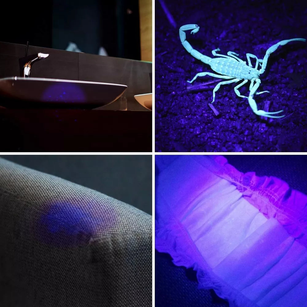 UV spindulių prožektorius su 9 LED diodais, naudojamas ultravioletiniam apšvietimui ir patikrinimams.