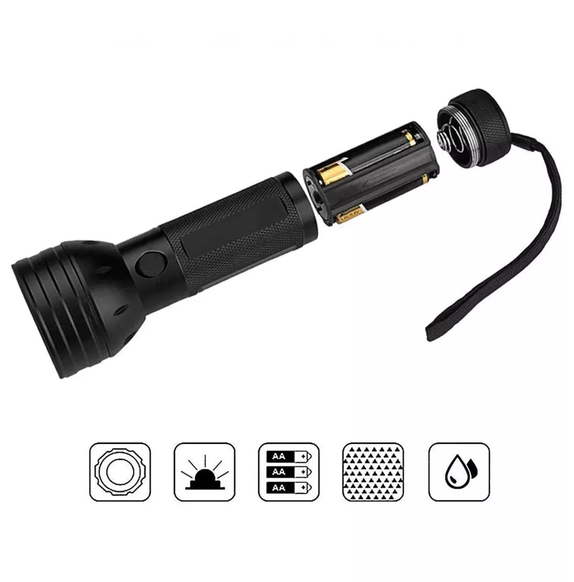 Taktinis žibintuvėlis su UV spinduliais, profesionalus, N/A, tinka naktiniam matymui ir nuskaitymui, su 395 nm UV LED.