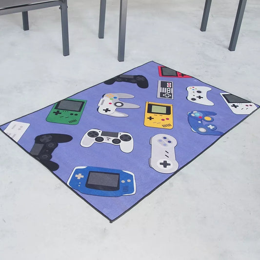 Vaikiškas žaidimų kilimas Gamer, 120x80 cm, spalvingas ir patogus vaikų žaidimams, su žaidimų tema.