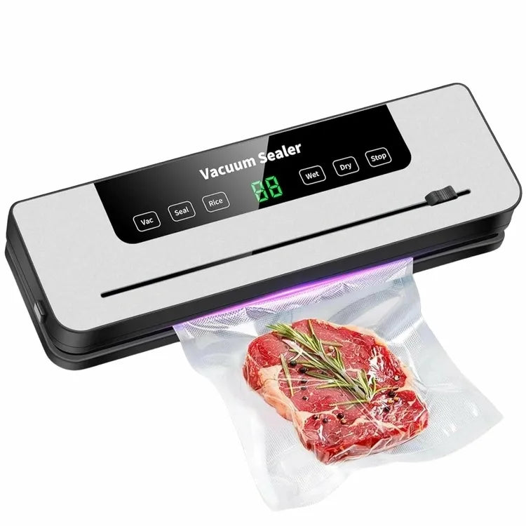 Vakuumavimo aparatas maisto produktams su folijos pjaustykle, 120 W, balta ir juoda, stilingas virtuvės įrankis.