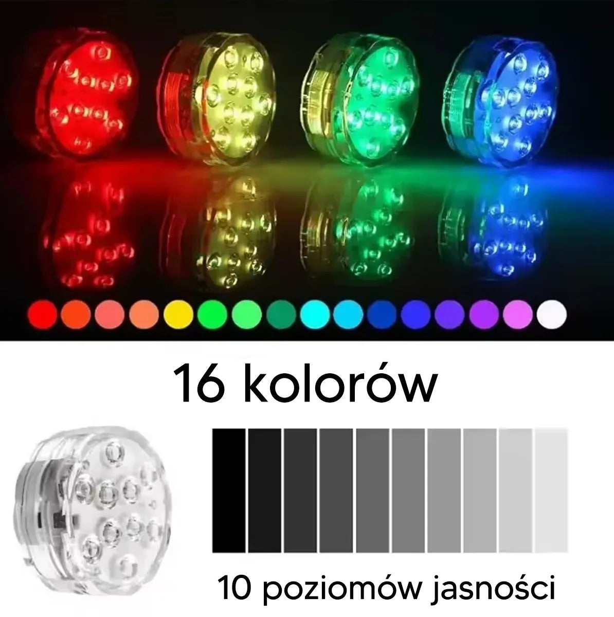 Vandeniui atspari RGB LED lempa baseinui su nuotolinio valdymo pultu, apšviečia baseino vandenį spalvingomis šviesomis.