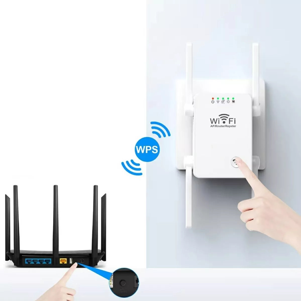 WIFI signalo stiprintuvas su 4 antenomis ir 300 Mbps greičiu, stiprinantis belaidžio ryšio signalą namuose ar biure