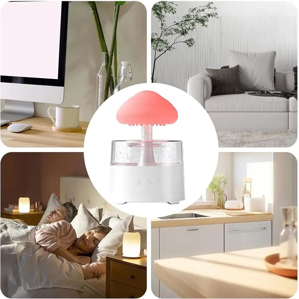 Išmanusis oro drėkintuvas „Rain Cloud“ su belaide kolonėle ir LED apšvietimu, matomas iš šono, su vandens rezervuaro detalėmis