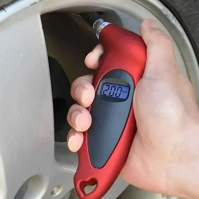 Skaitmeninis padangų oro slėgio matuoklis su LCD ekranu ir žibintuvėliu, matuoja oro slėgį automobilių padangose.