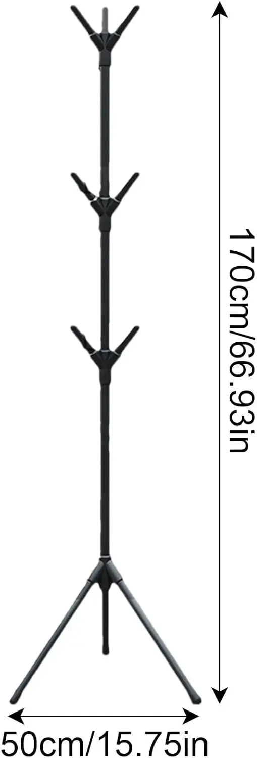 Pastatoma drabužių kabykla su kabliukais, 170 cm, tinkama organizuoti drabužius ir aksesuarus namuose ar spintoje.
