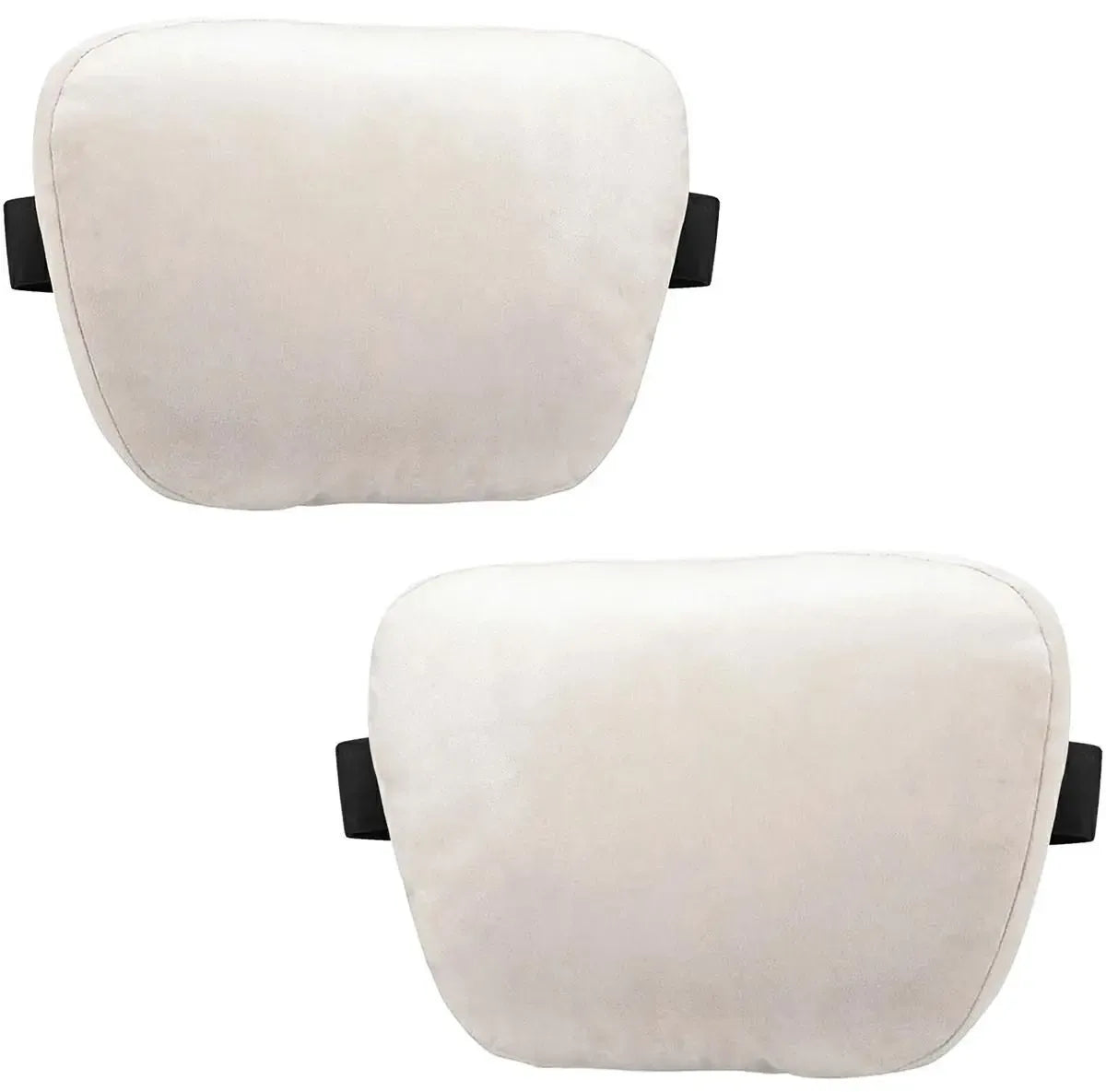Dvi patogios automobilio pagalvės rinkinys, minkštos ir ergonomiškos, skirtos komfortui ir palaikymui automobilyje.