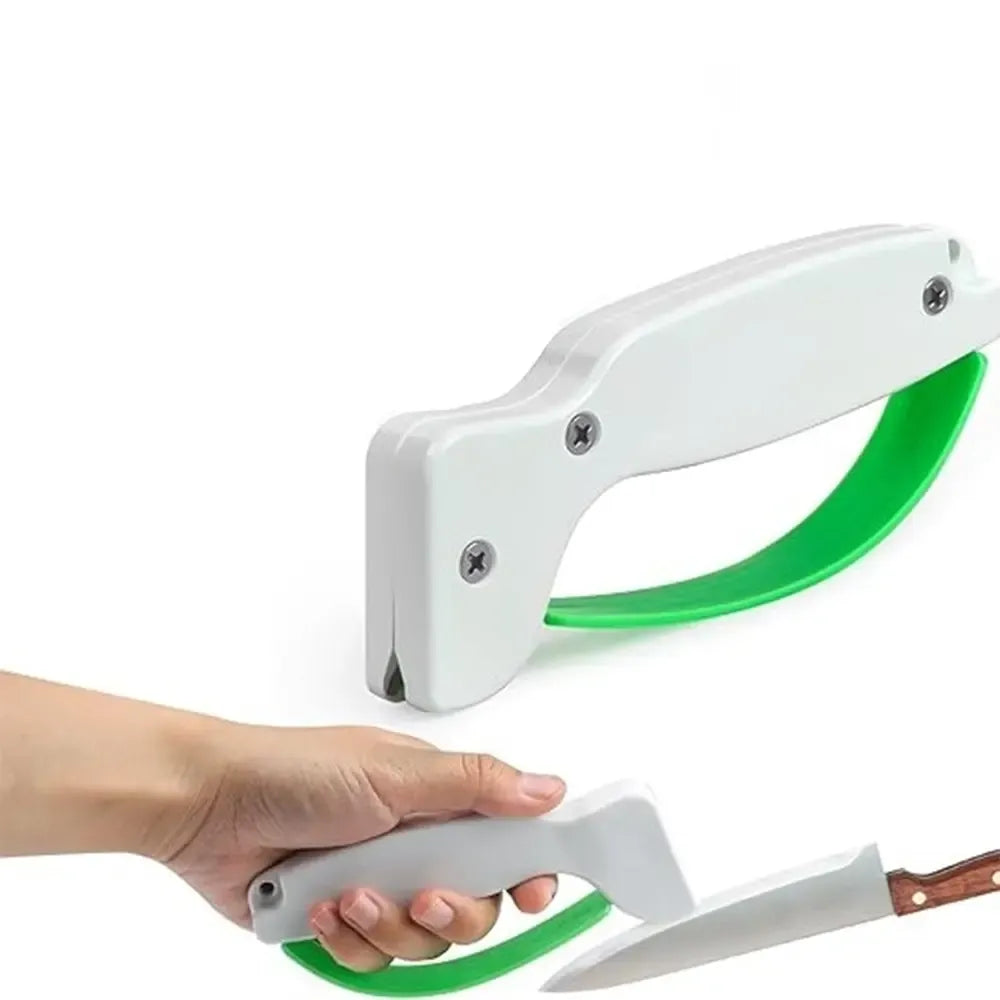 Rankinis peilių galąstuvas su ergonomiška rankena, tinka peilių aštrinimui ir patogiam naudojimui virtuvėje.