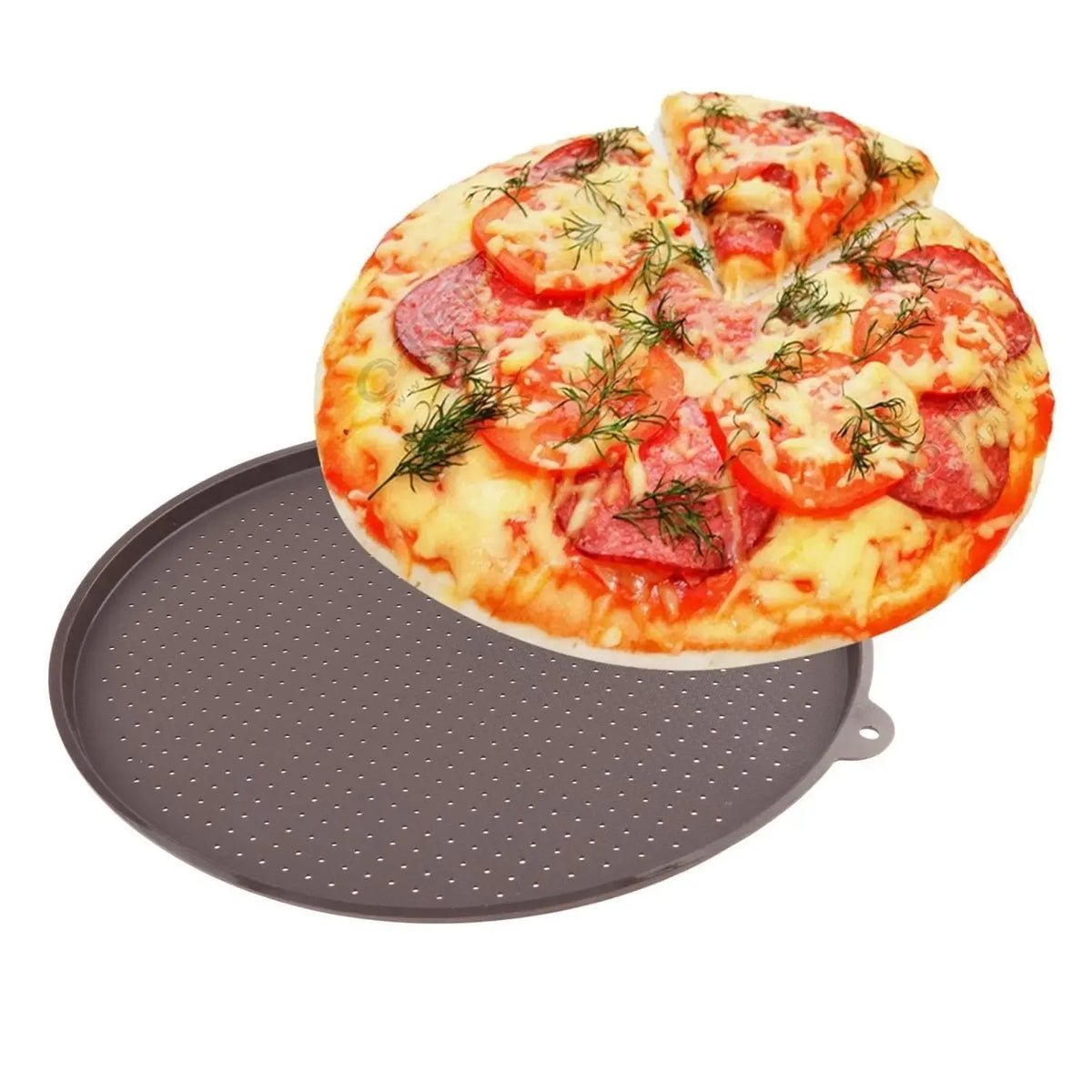 Perforuota kepimo forma picai, skersmuo 34,5 cm, pagaminta iš patvarios medžiagos, tinkama kepti skanias picas.