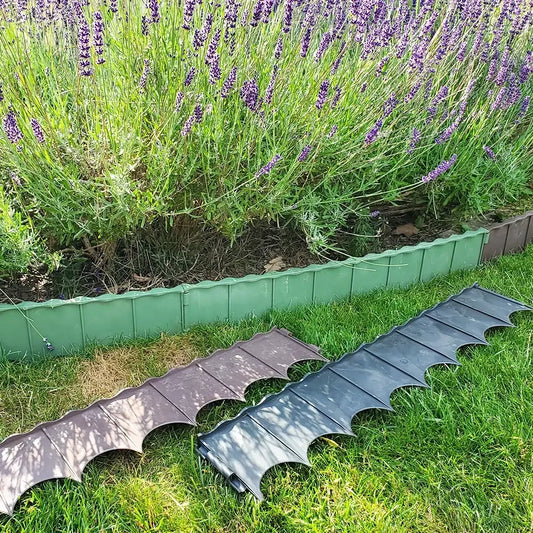 Žalios plastikinės vejės atitvaros, 5 vnt., sodui ir vejai, lankstūs ir lengvai montuojami.