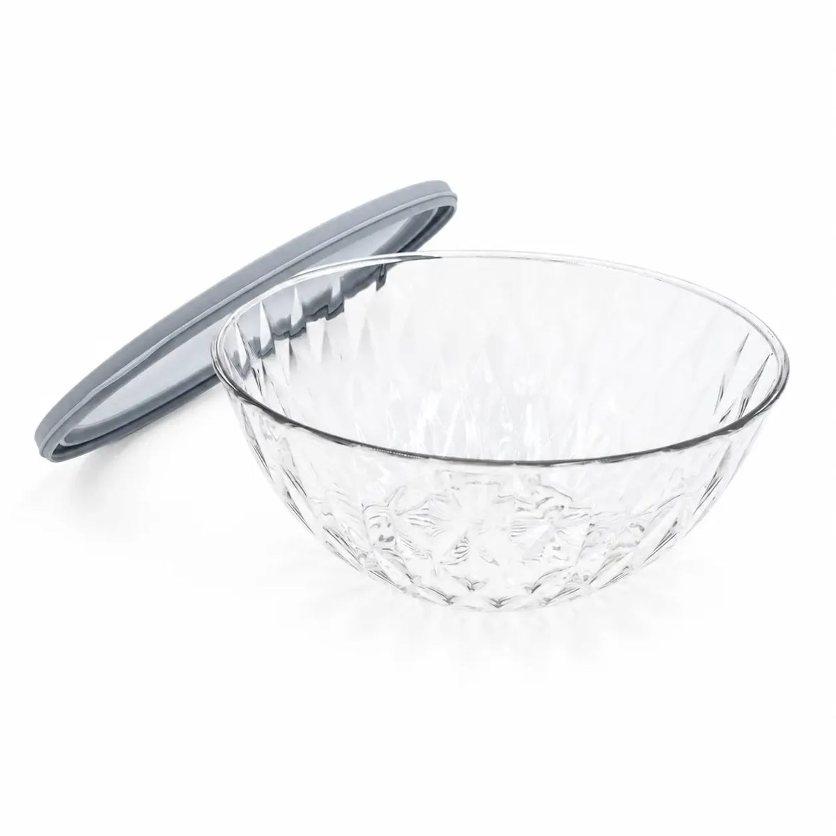 Plastikinių maisto laikymo indelių rinkinys su dangteliais, 4 vnt., skirti šviežių maisto produktų saugojimui virtuvėje.
