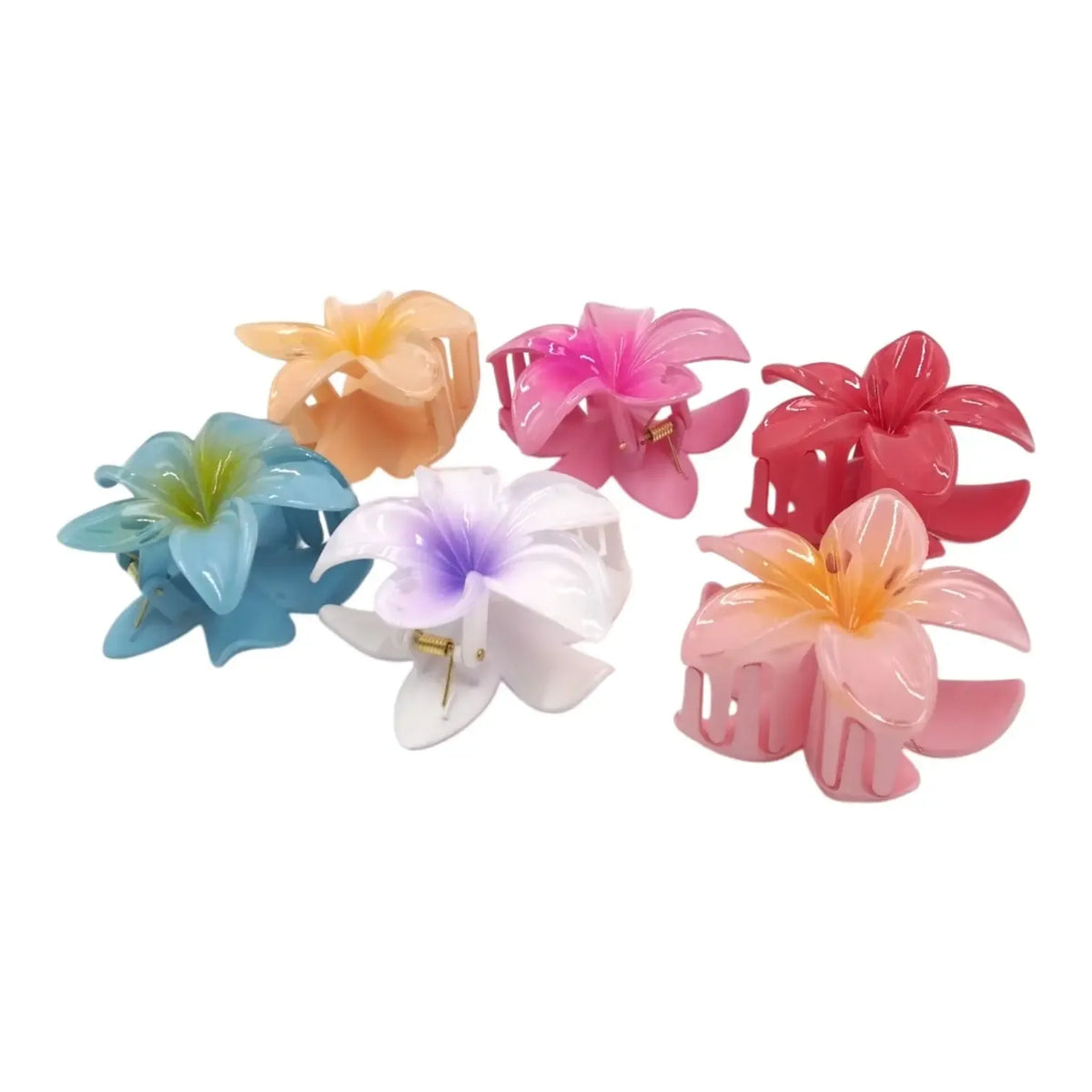Plaukų segtukai su gėlės formos ornamentais, 8 cm, 6 vnt., natūralios plaukų aksesuarų detalės.