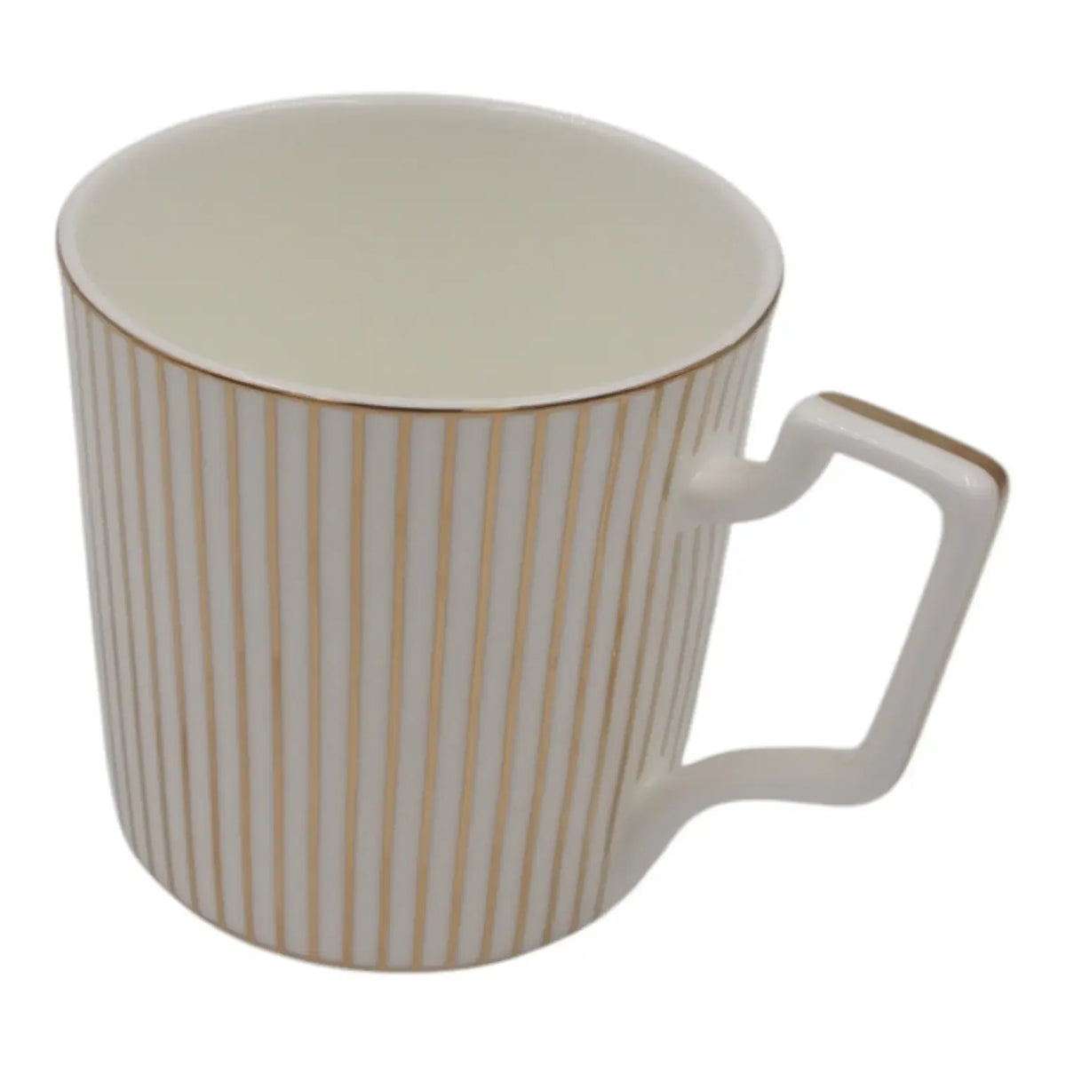 Porcelianinis 400 ml puodelis su auksinėmis linijomis, elegantiškas ir subtilus, skirtas gėrimams, rankų darbo.