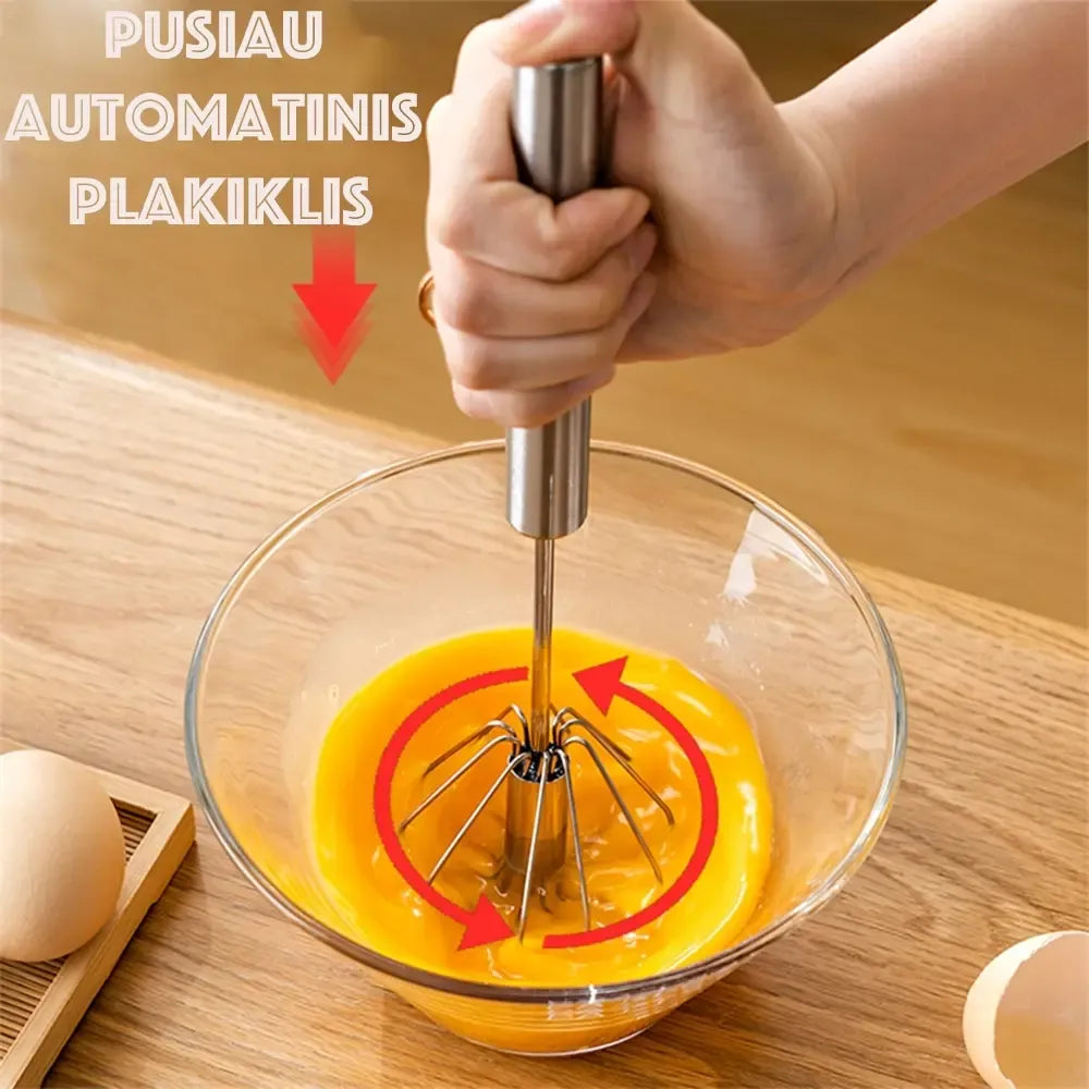 Pusiau automatinis rankinis plakiklis tešlai ir kiaušiniams, su rankena ir metaliniu maišymo peiliu, patogus naudoti namuose