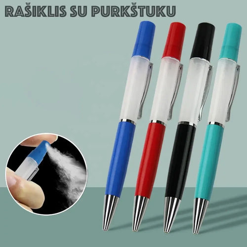 Daugiafunkcis rašiklis su kvepalų purkštuku, sidabrinis, kompaktiškas ir modernus rašymo bei kvepalų naudojimo įrankis