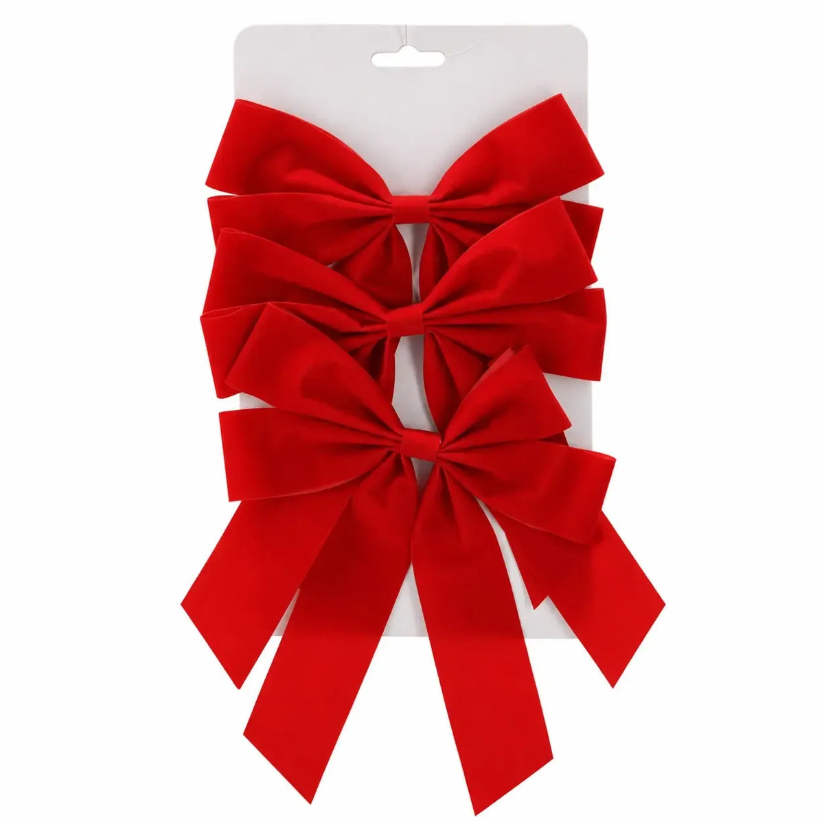 Raudonų kalėdinių kaspinų rinkinys, 3 vnt., dekoratyvūs raudoni kaspinai Kalėdų puošybai, pagaminti iš satino medžiagos.