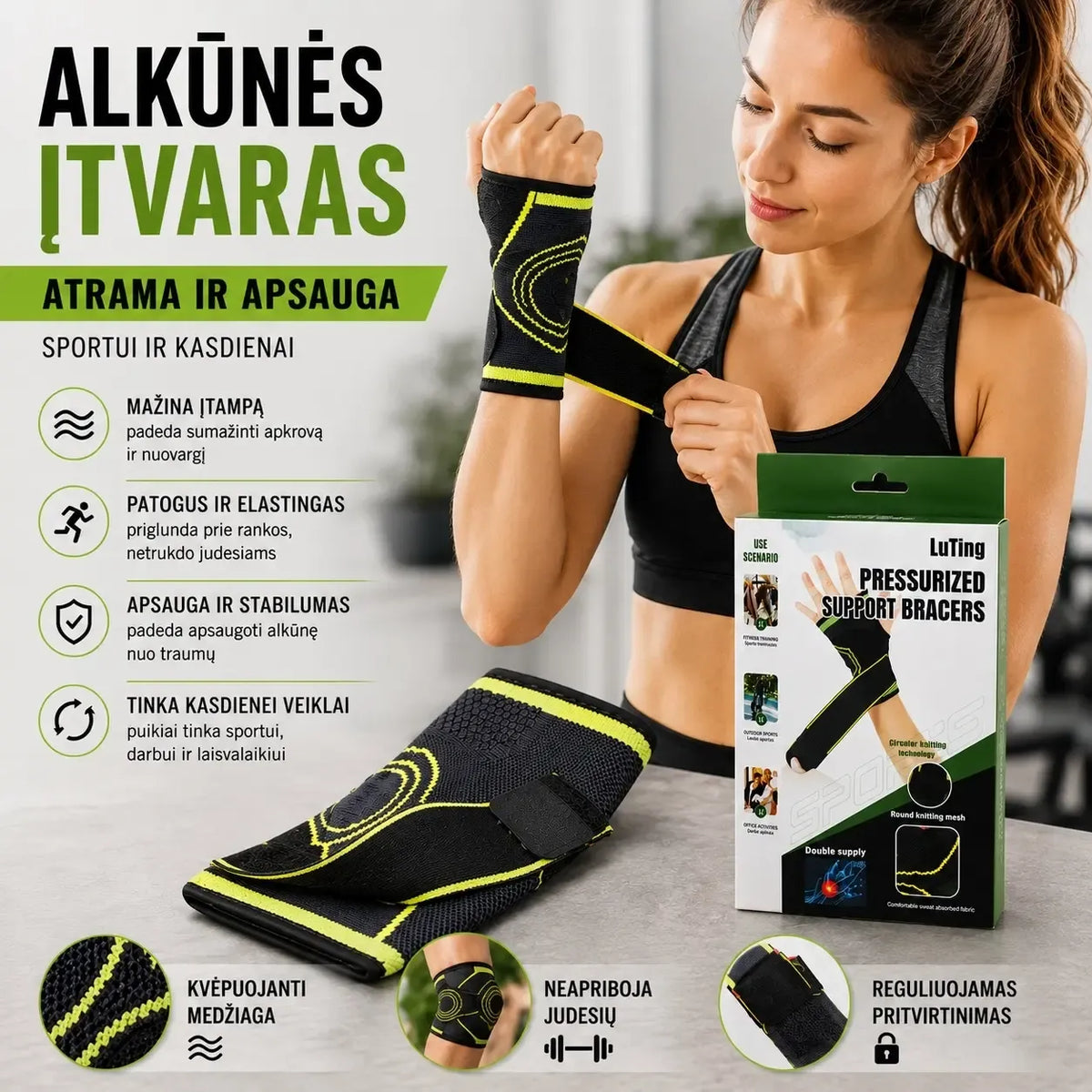 Riešo įtvaras XLINE TR1628, pagamintas iš elastinės medžiagos, skirtas stabilizuoti ir apsaugoti riešo sąnarį.