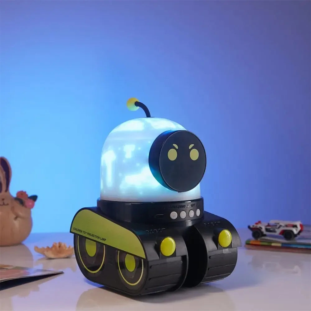 Interaktyvus robotas su LED projektoriumi, su šviesos ir judesio funkcijomis vaikų edukacijai ir pramogai.