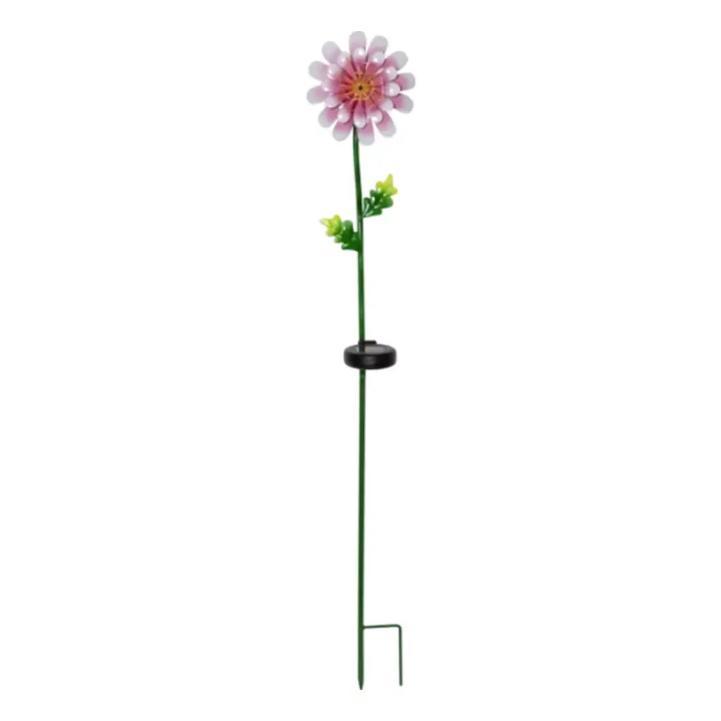 Saulės energija įkraunamas LED sodo šviestuvas „Rožinė ramunė“, 81 cm, gėlės formos dizainas