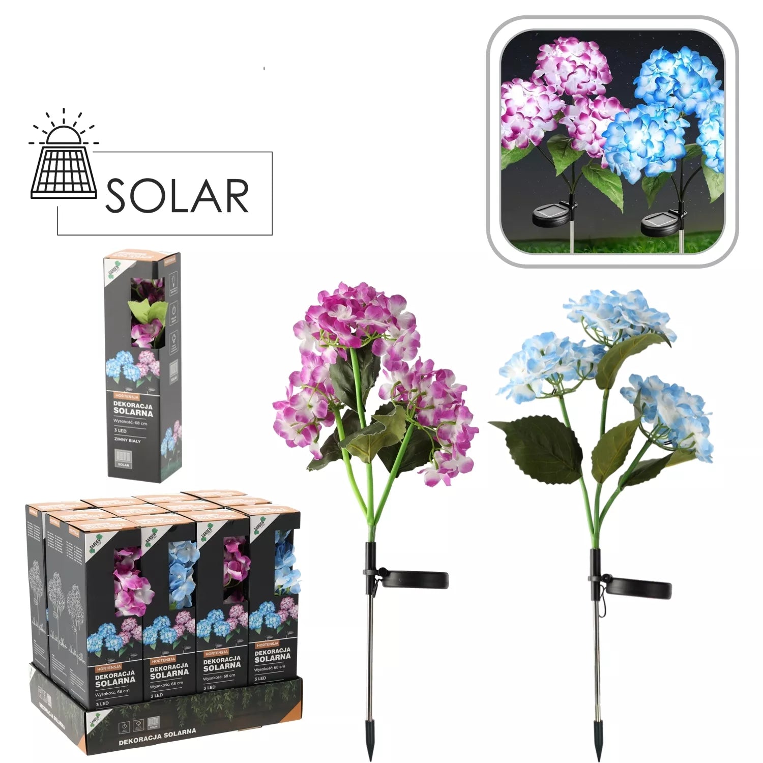 Päikeseenergial töötav dekoratiivne LED lamp „Hortensia“, 68 cm