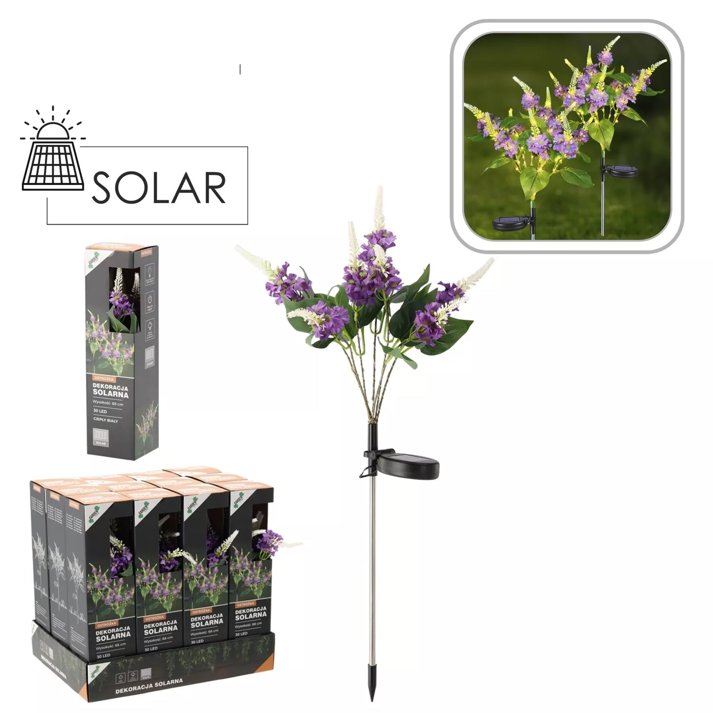 Päikeseenergial töötav dekoratiivne LED lamp „Pentinius“, 68 cm