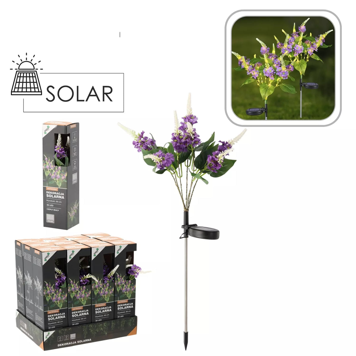 Päikeseenergial töötav dekoratiivne LED lamp „Pentinius“, 68 cm