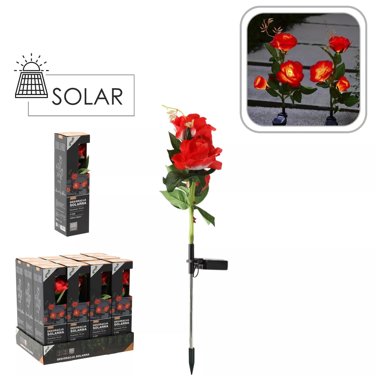 Päikeseenergial töötav dekoratiivne LED-lamp „Roos“, 70 cm