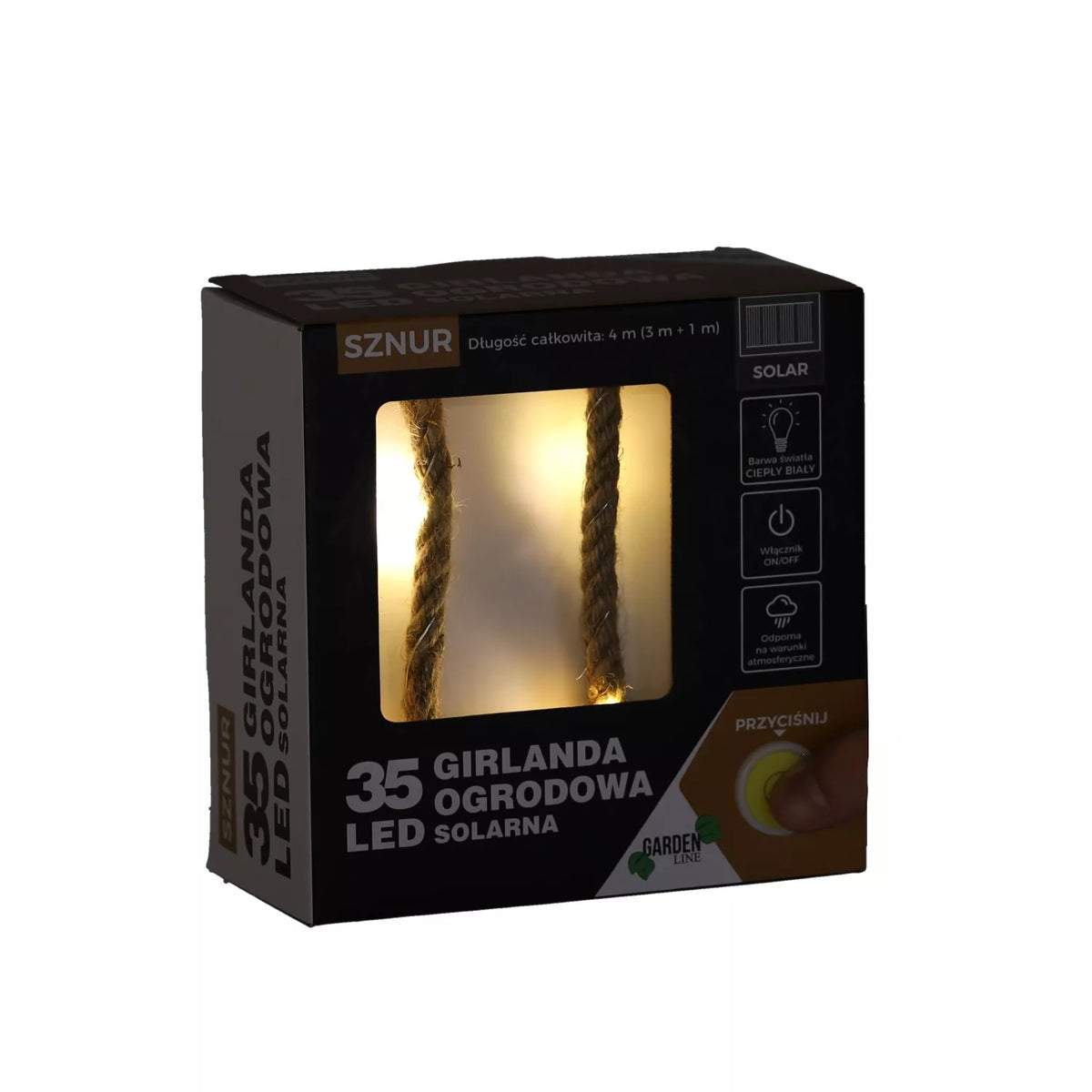Päikeseenergiaga toidetav LED valguskett, 35 LED-i, 4 m, soe valge