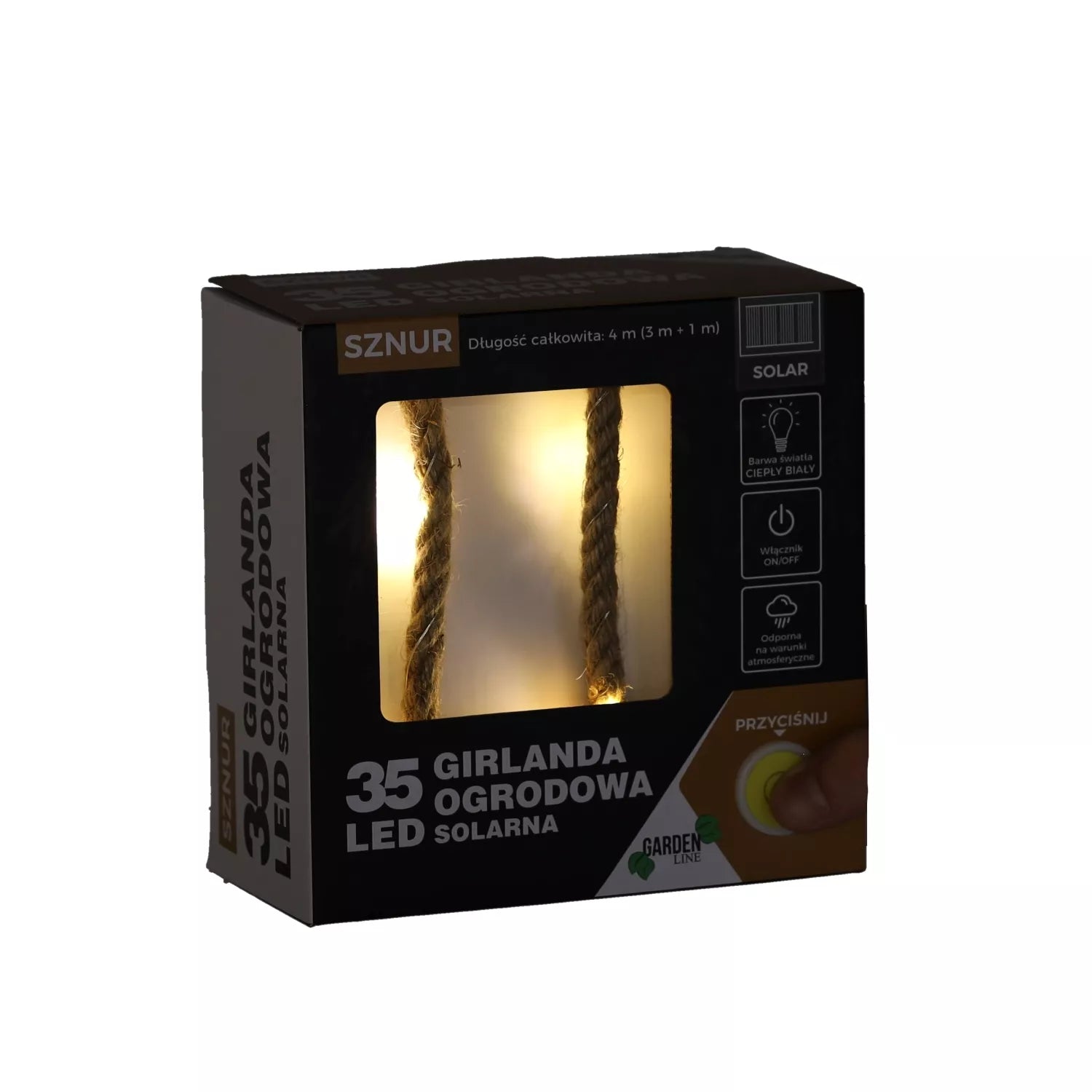 Päikeseenergiaga toidetav LED valguskett, 35 LED-i, 4 m, soe valge